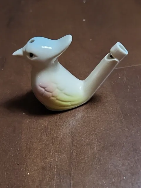 Vintage Water Bird Whistle Ceramic Porcelain Mini Song Bird 2" Whimsical Kitschy