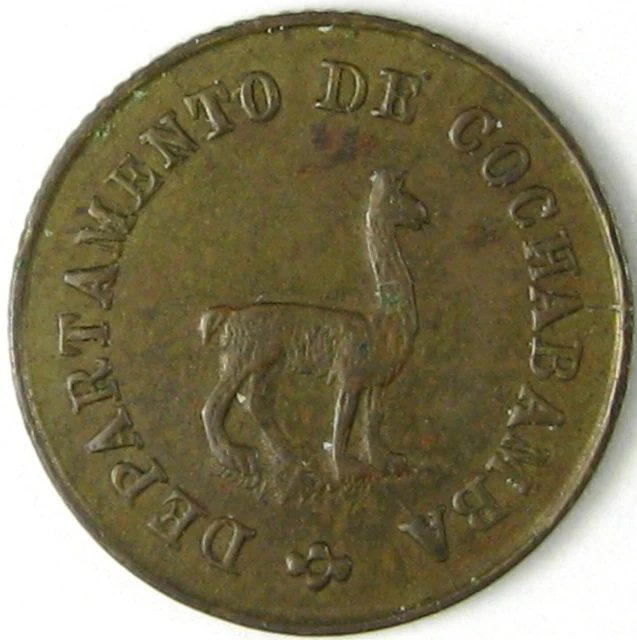 1877 Bolivia 5 Cent Token  Cochabamba Plantation #Rulau Coc3  Very nice!