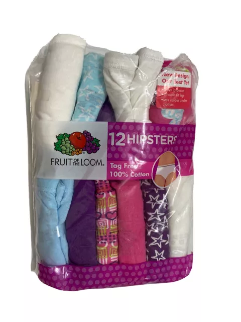 Fruit Of The Loom Girls Cotton Tag Free 12 Pack Hipsters Multi-color Size 8 2846