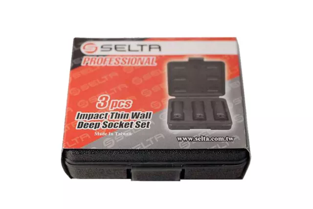 Selta Taiwan 1/2" Dr Cr-Mo Deep Impact Thin Wall Wheel Nut Socket 17-19-21mm 3pc