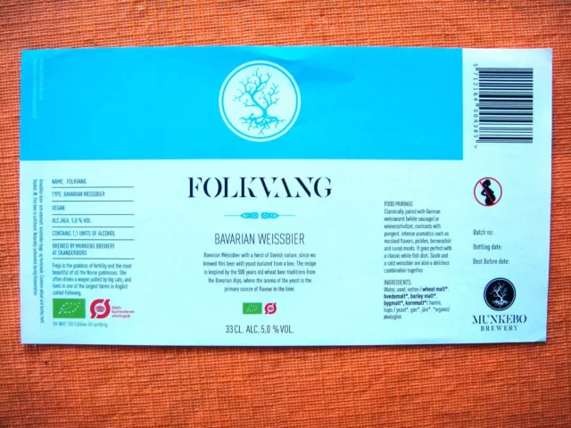 Danish microbrewery beer label - Munkebo Br. ODENSE - Folkvang - DENMARK