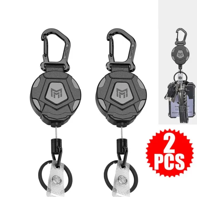 Heavy Duty Retractable Keyring Pull Ring Key Chain Clip Recoil Holder Steel Cord