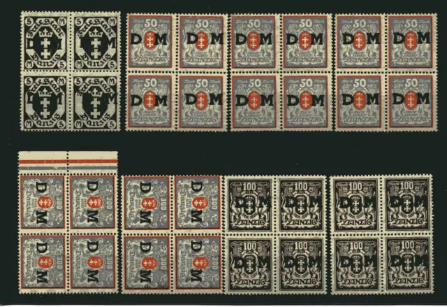 Danzig  Viererblocks mit postfrischen Dienstmarken aus D 30 - D 37 / 45015 # 108