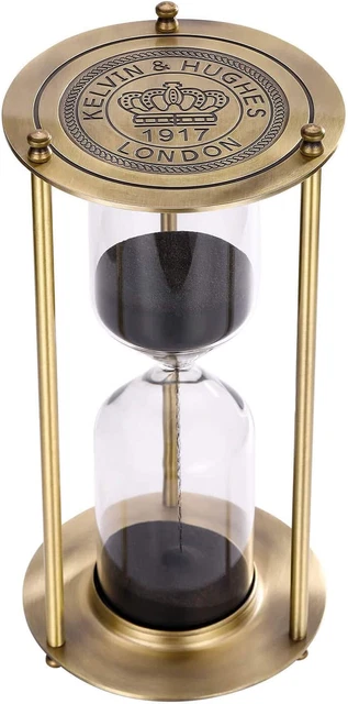 Hourglass 60 Minute Sand Timer, Vintage Brass Black Sand Clock Stand, Large Meta