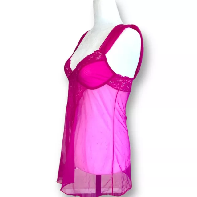 Camisa de colección para mujer Illusion Babydoll transparente magenta encaje novia escote 3