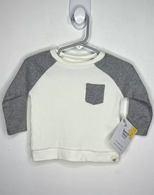 Burts Bees Waffle Knit Raglan Shirt Baby Boys Size 3-6 Months Organic Ivory