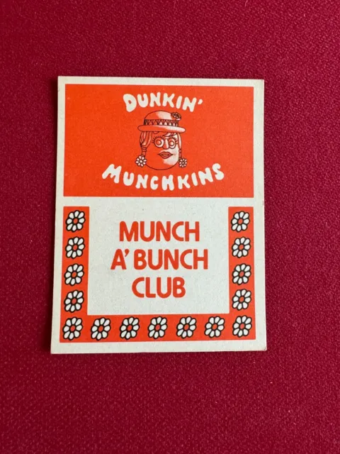 1980's, Dunkin Donuts, "Un-Used", DUNKIN MUNCHKINS CLUB Card (Scarce / Vintage)