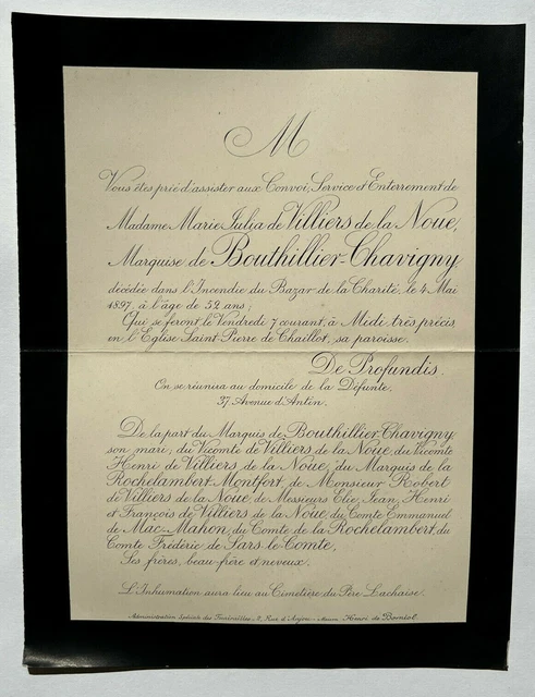 BOUTHILLIER CHAVIGNY Villiers Noue  FAIRE PART Mac Mahon BAZAR CHARITE 1897