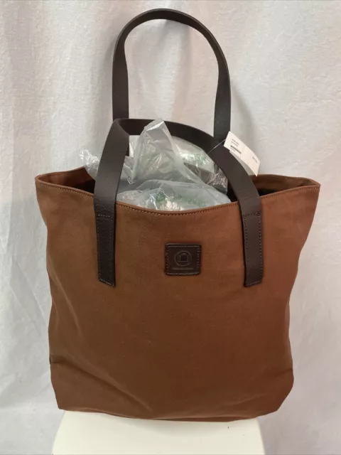 Urban Travelware Brown CANVAS LEATHER Double Strap Unisex Tote Bag 17x14 NWT