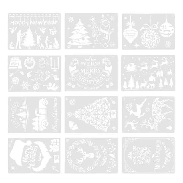 Pochoirs De Noël Gnomes Et Empreintes De Pas - Lot De 10 Pochoirs En Bois + Ficelle - Pour Fenêtre, Mur, Décoration Hivernale