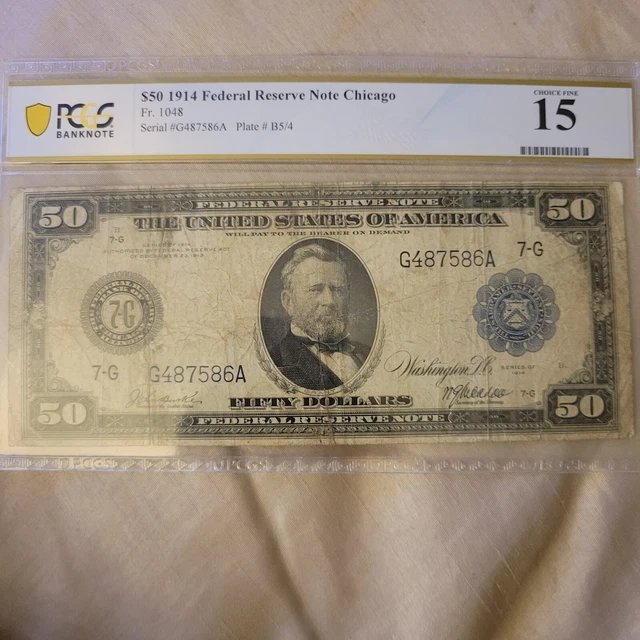 1914 $50 Federal Reserve Note Philadelphia PMG 25 FR#1035 White/Mellon VF