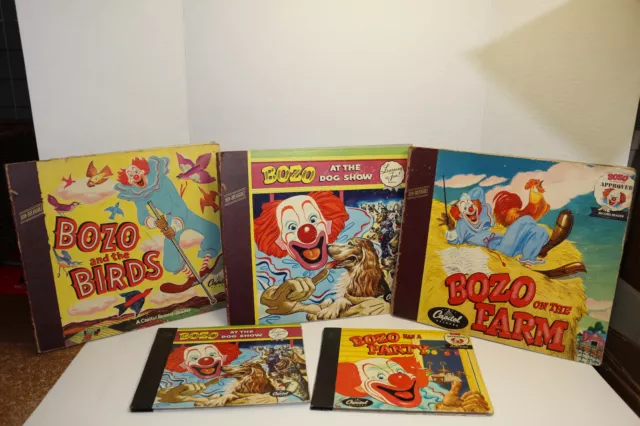 Lot 5 Vintage BOZO Clown Capital Record Reader Storybook 78 and 45 RPM  *READ*