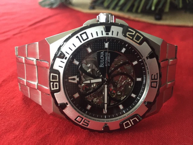 BULOVA MARINE STAR 98A107 21 JEWEL AUTOMATIC SKELETON FRONT