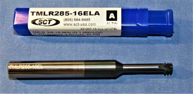 SCT Helical Flute Thread Mill: 3/8-16, Internal, 3 Flute, 3/8″ Shank Dia.  AlTiN
