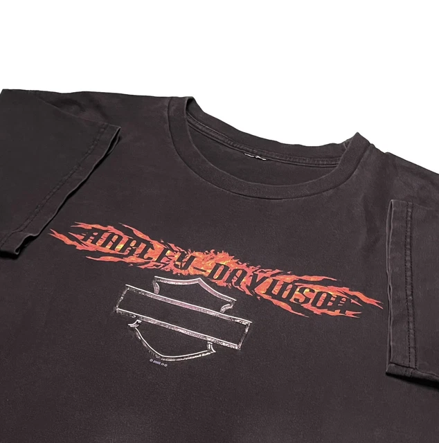 Vintage HARLEY DAVIDSON Faded Black Las Vegas Nevada Motorcycle T Shirt Flame XL