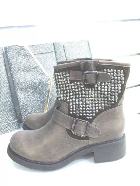 BOTTINE BOTTE MARRON BRONZE CLOUTER FEMME  2 BOUCLES POINTURE 40 TALON 4 cm
