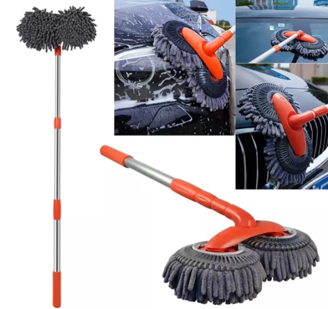 360° Rotation Head Microfiber Car Wash Brush Cleaning Mop Auto Truck Long Handle