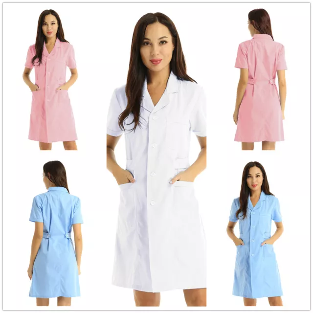 UK iiniim Women Nurse Doctor Uniform Lapel Collar Hospital Doctor Scrub Lab Coat 2