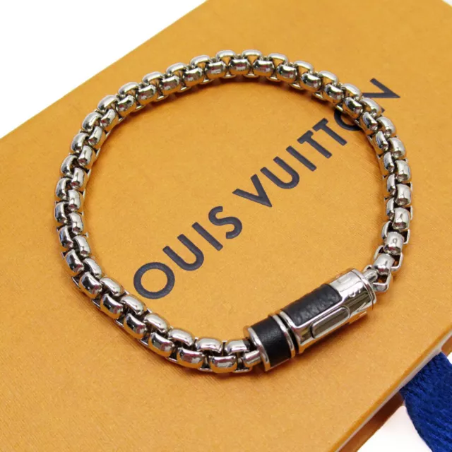 Auth LOUIS VUITTON  Monogram Eclipse　Bracelet   Silver metal w0133a