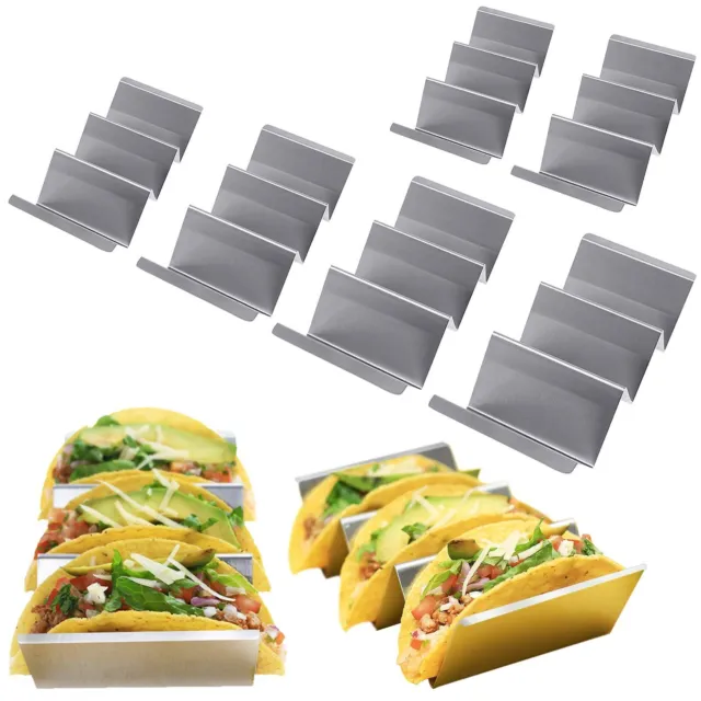 Paquete de 6 soportes de tacos de acero inoxidable con mango estante de tacos bandeja para servir