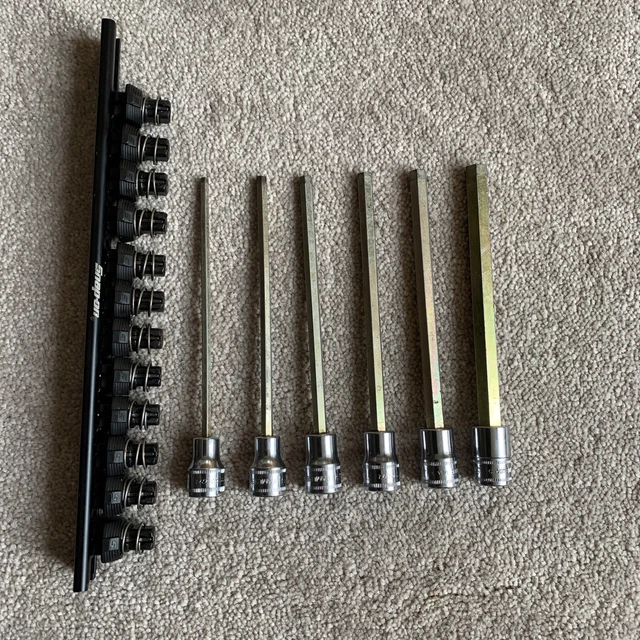 SNAP ON EXTRA Long Hex/Allen Sockets 410mm Set 3/8” With Socket Rail