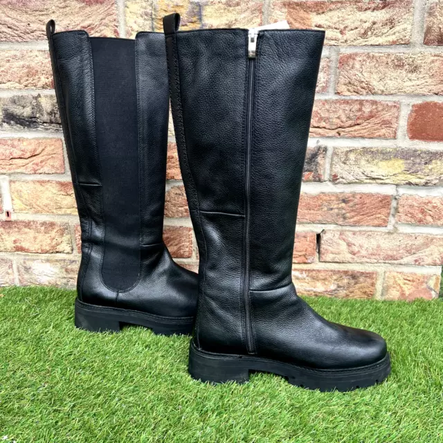 CLARKS CLARKDALE SONA Knee High Tan Leather Block Heels Biker Zip Up Boots UK6 44.95 PicClick UK