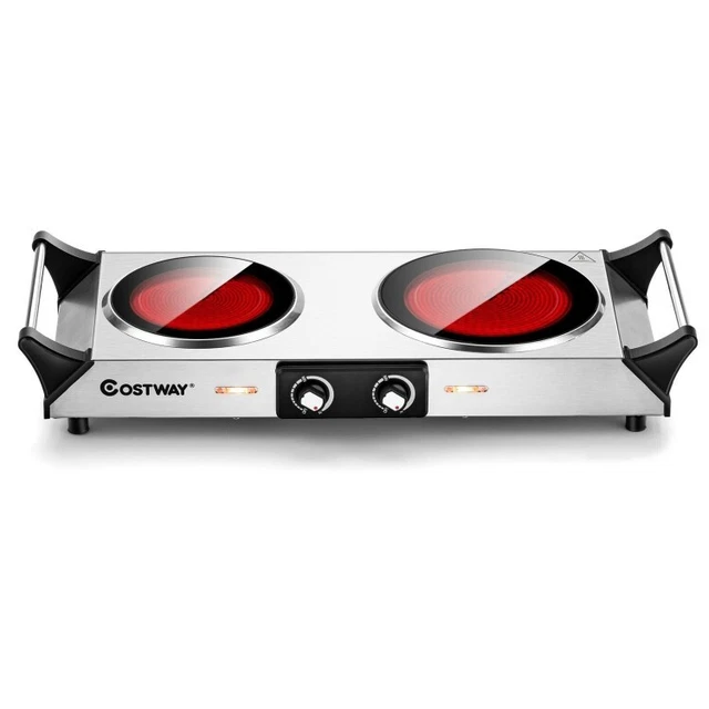 ELECTRIC HOT PLATE Cooktop Infrared Stove Ceramic Double Burner 1800W w