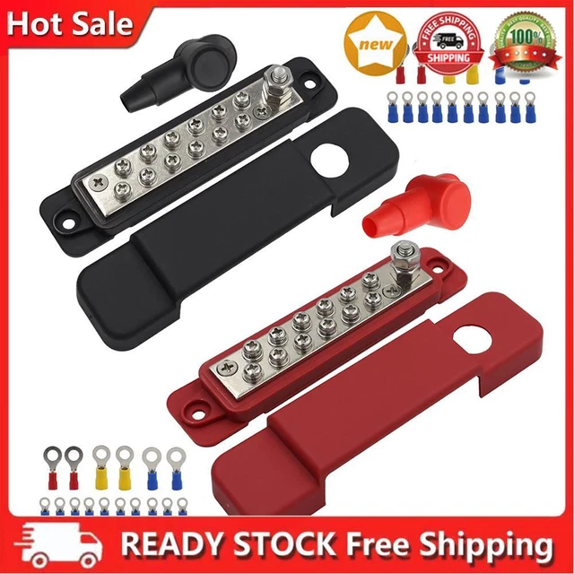 DC 48V 12P Wiring Bars Busbar with Covers + Ring Terminals for Automobiles Yacht