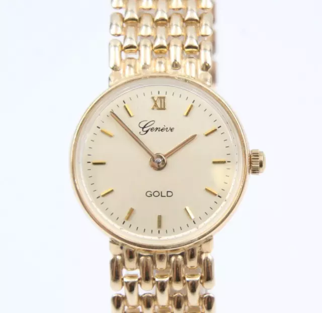 Geneve 9KT Gold Ladies Quartz Watch, Hallmarked 375, with box and papers