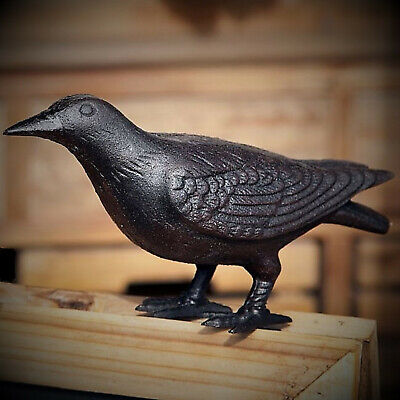 Primitive Large Life-Sized Decorative Black Cast Iron Raven Crow Bird Head Up