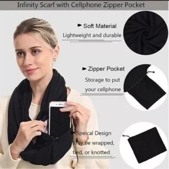 Beyond Yoga Pocket Infinity Scarf, Black, New with Tags