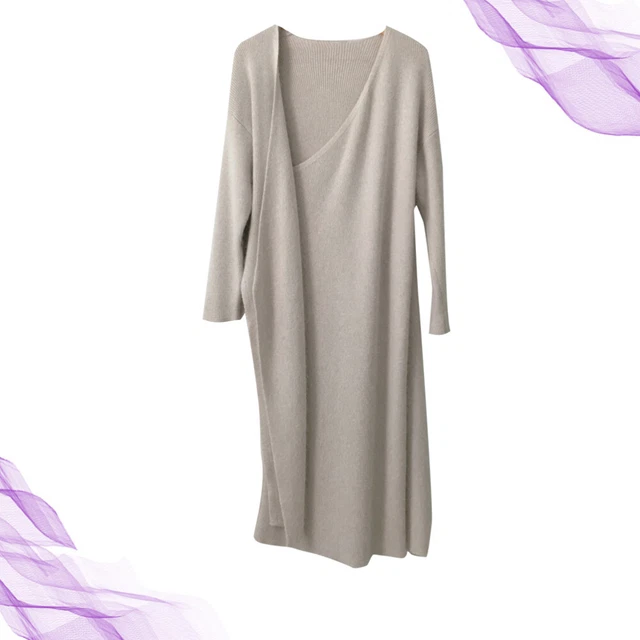 V-Ausschnitt Kreuzband Langes Kleid Herbst Warm Sexy Kleid Stricken