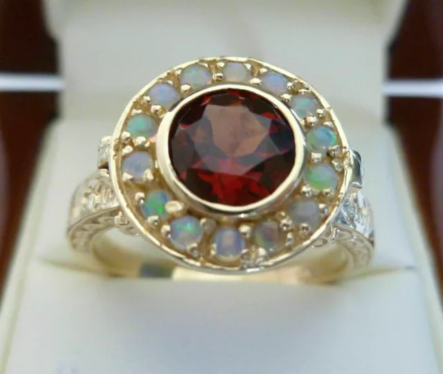 3.10 Ct Red Garnet Opal Created Women's Art Deco Ring With14k Yellow Gold Finish