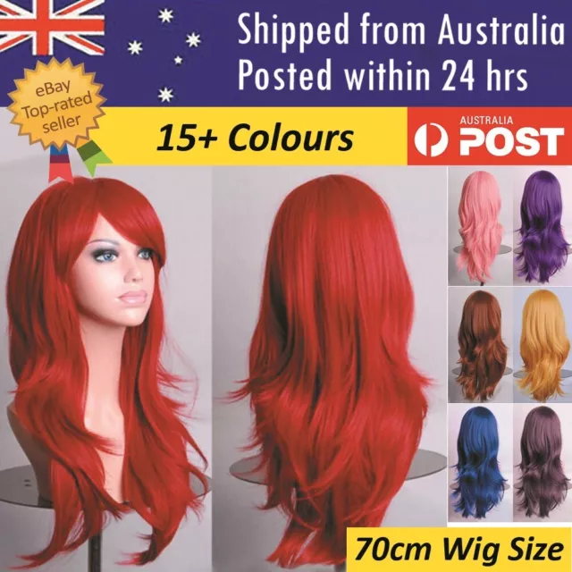 New Women 70cm Long Wavy Curly Hair Synthetic Cosplay Full Wigs Wig Stand Party