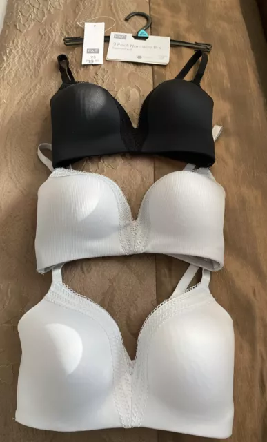 BNWT F& F Tesco 3 Pack Non-wire Bra 34D RRP £19.50 £16.00