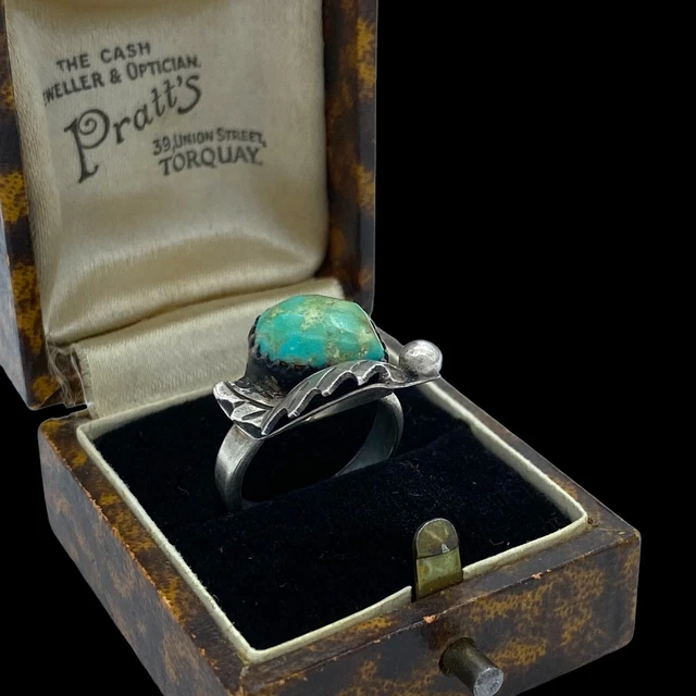 Antique Vintage Native Navajo Sterling Silver Gleeson Turquoise Ring Sz 4 3.7g