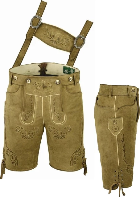 kurze Trachtenlederhose + Träger plastische Bestickung Ziegenvelourleder Bayern