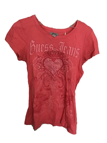 Guess Jeans Los Angeles T-shirt Tg M Maglia da donna Cotone Rosa Jersey Slim