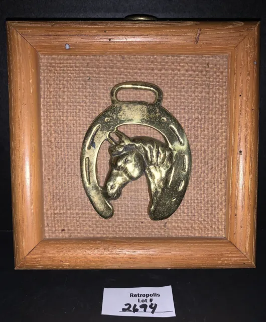 Vintage Framed Brass Horse Medallion Parade Bridle Harness