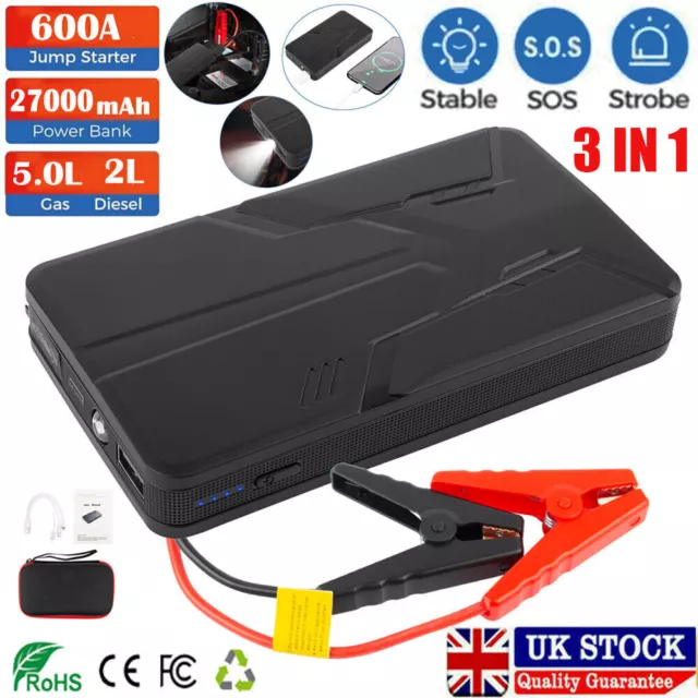 27000mah Car Jump Starter Pack 12V Booster Power Bank USB Battery Charger LED