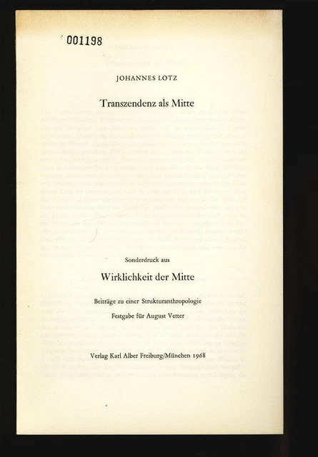 Transzendenz als Mitte. Sonderdruck aus Wirklichkeit der Mitte- Beiträge zu eine