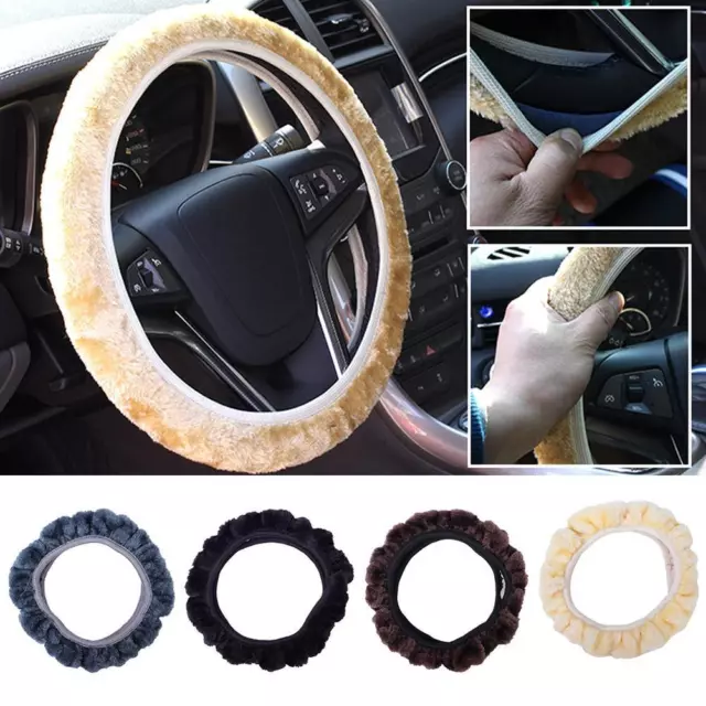 Car Fur Plush Steering Wheel Gear Knob Handbrake Cover Wool Furry Fluffy Set