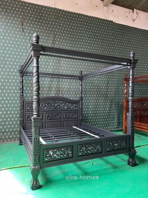 Gothic Dead Black Super King 6' Mahogany Floral four poster mahogany bed frame