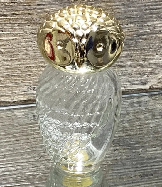 Vintage 1960 AVON Baby Owl Perfume Bottle Gold and Clear Bird Mid Century Modern
