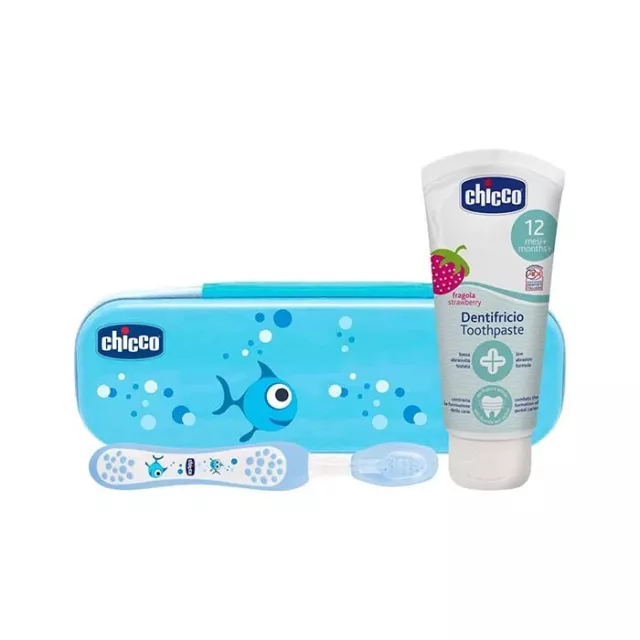 Chicco Set Dentaire Brosse à Dents Délicat + Dentifrice pour Dents 6-36m + Azur