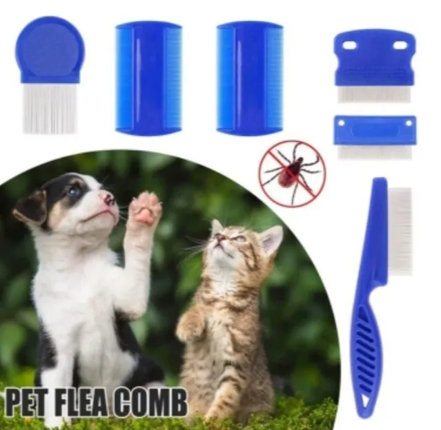 Flea Comb for Dogs 6 PCS Cat Combs with Durable Dense Teeth Brush for Removing L