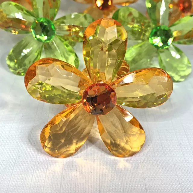 Set 6 Floral Orange Green Lucite Plastic Napkin Rings Taiwan Flower Retro Vintag 3