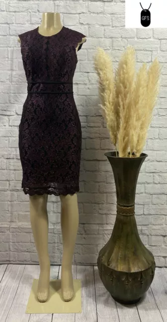 NIGHTWAY Women's Short Cocktail Dress Lace Sleeveless Above Knee - Purple Size 4