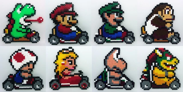 SUPER MARIO BROS KART large handmade Hama bead coasters Yoshi
