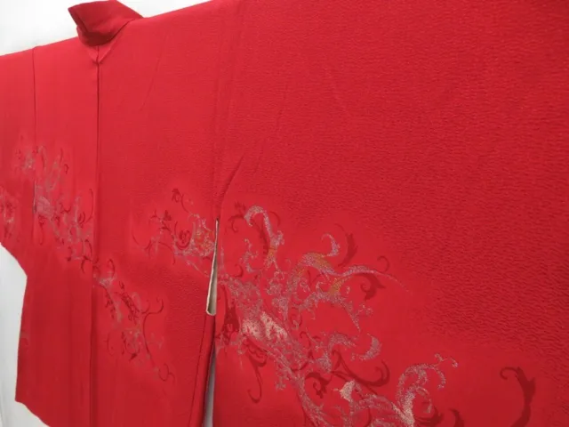 3228T13z440 Vintage Japanese Kimono Silk HAORI  Dark red 2
